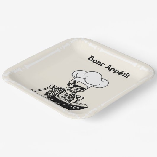 パーソナライズされたプレート、ボーンアペティトスケルトンシェフ ペーパープレート (傾斜あり)