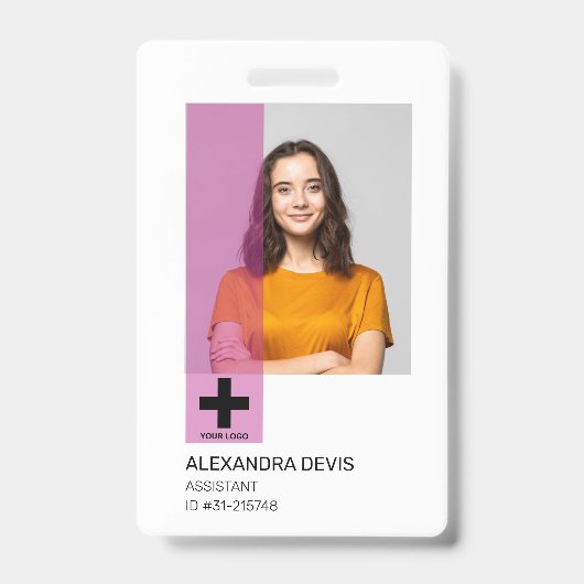 パーソナライズされたプロフェッショナル社員のロゴと写真 バッジ (表面)