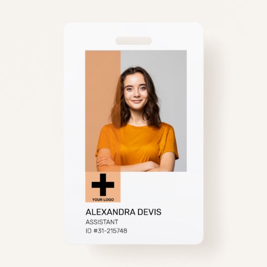 パーソナライズされたプロフェッショナル社員のロゴと写真 バッジ (正面)