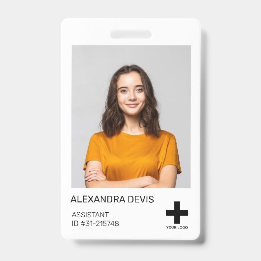 パーソナライズされたプロフェッショナル社員のロゴと写真 バッジ (Front)