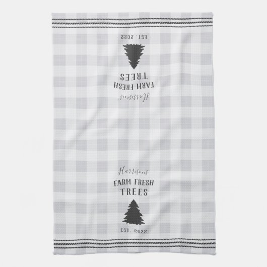パーソナライズされたプ素朴ライドホリデーファームフレッシュツリーズ キッチンタオル (縦)