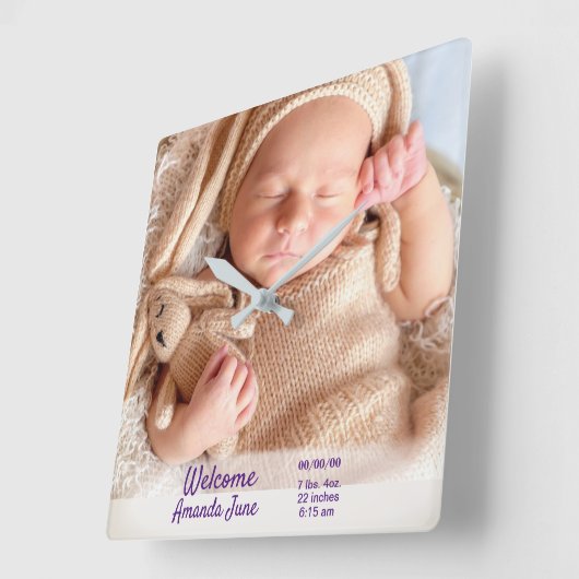 パーソナライズされたベビーのカスタムフォトクロック スクエア壁時計 (傾斜)