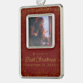 パーソナライズされたベビーの初めてのクリスマスグリッター写真 シルバープレートフレームオーナメント (左)