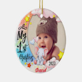 パーソナライズされたベビーの初めてのクリスマスフォトオーナメント セラミックオーナメント (右)
