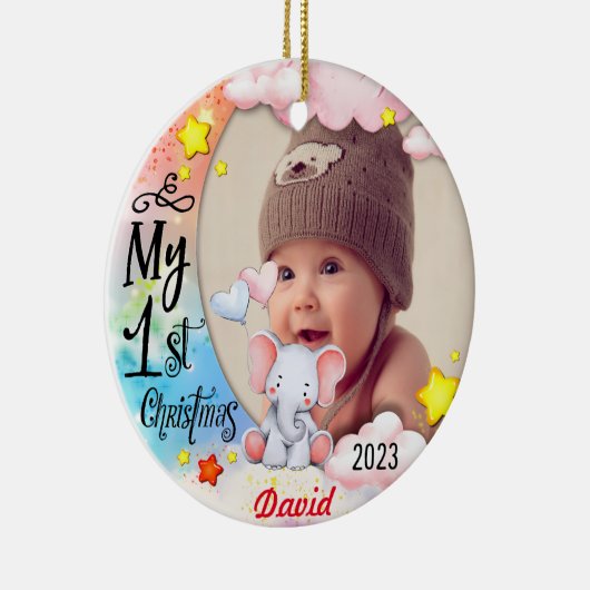 パーソナライズされたベビーの初めてのクリスマスフォトオーナメント セラミックオーナメント (右)