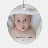 パーソナライズされたベビーの初めてのクリスマス写真の名前 セラミックオーナメント (左)