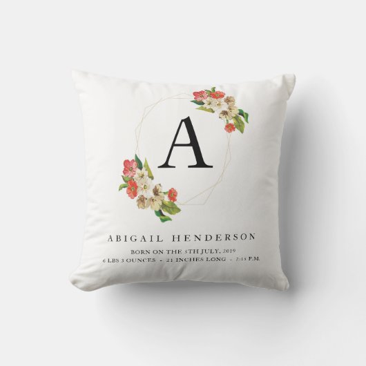 パーソナライズされたベビーの素朴誕生統計枕 クッション (正面)