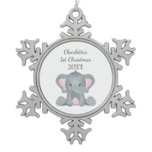 パーソナライズされたベビーエレファントピンクベビー第1クリスマス