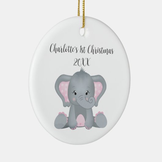パーソナライズされたベビーエレファントピンクベビー第1クリスマス セラミックオーナメント (右)