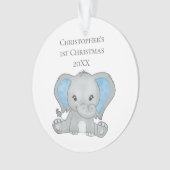 パーソナライズされたベビーエレファントブルーベビー1stクリスマス オーナメント (正面)