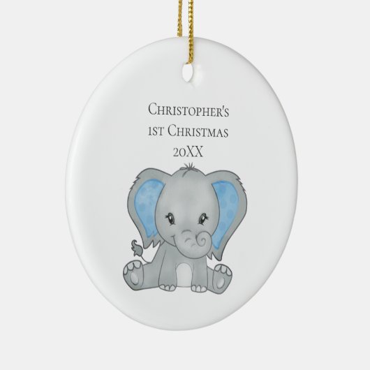 パーソナライズされたベビーエレファントブルーベビー1stクリスマス セラミックオーナメント (右)