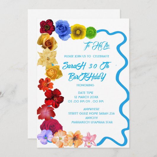 パーソナライズされたベビーギフト新生まれ規全の花手 招待状 (正面/裏面)