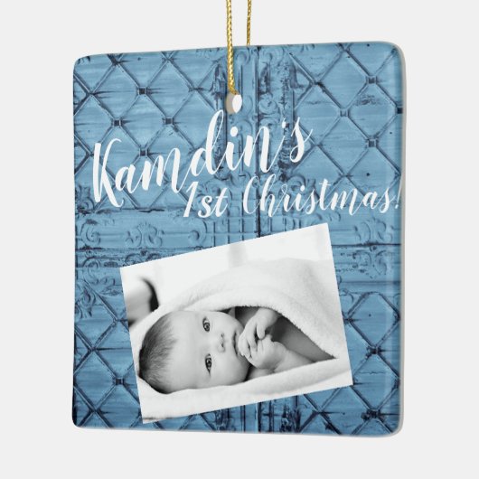 パーソナライズされたベビークリスマスオーナメント素朴ティンパネルC セラミックオーナメント (左)