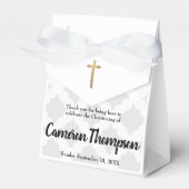 パーソナライズされたベビーグレイ金ゴールドクロス《キリスト教》洗礼式や命名式 フェイバーボックス (正面サイド)