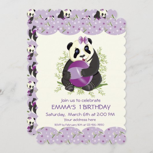 パーソナライズされたベビーパ遊ンダの誕生日 招待状 (正面/裏面)