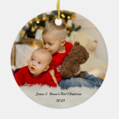 |パーソナライズされたベビーフォトツイン初めてのクリスマス セラミックオーナメント (裏面)