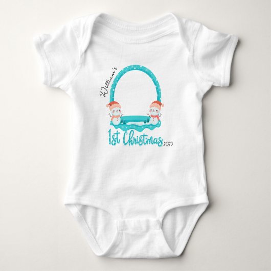 パーソナライズされたベビーフォト初めてのクリスマス、第1クリスマス ベビーボディスーツ (正面)