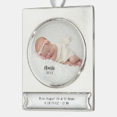 パーソナライズされたベビーフォト誕生統計クリスマス シルバープレートバナーオーナメント (左)