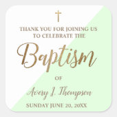 パーソナライズされたベビーミント緑のバプテ感謝していィスト スクエアシール (正面)