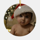 パーソナライズされたベビー写真の初めてのクリスマス セラミックオーナメント (正面)