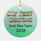 パーソナライズされたベビー写真の初めてのクリスマス セラミックオーナメント (裏面)
