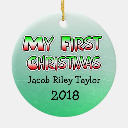 パーソナライズされたベビー写真の初めてのクリスマス セラミックオーナメント (裏面)