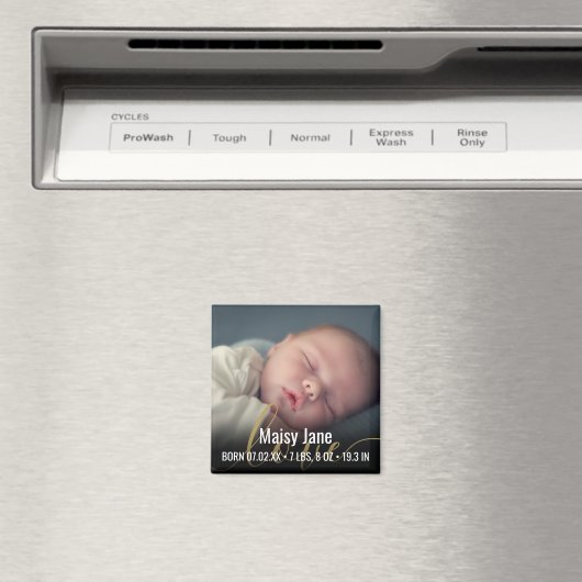パーソナライズされたベビー写真の名前誕生の詳細 マグネット (インサイチュ (食洗機))