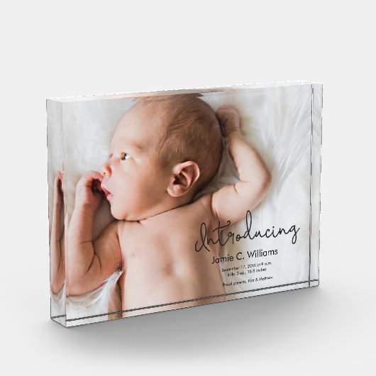 パーソナライズされたベビー写真の誕生発表 フォトブロック (左)