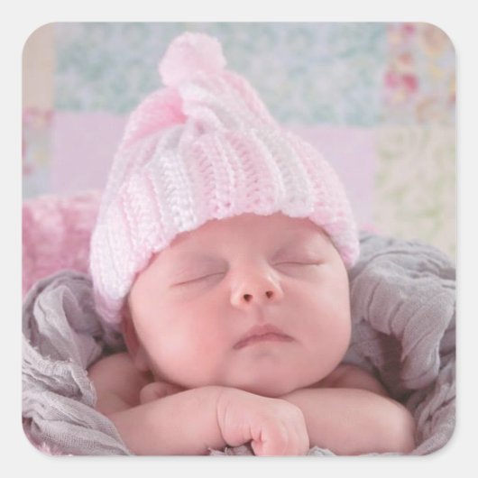 パーソナライズされたベビー写真 スクエアシール (正面)