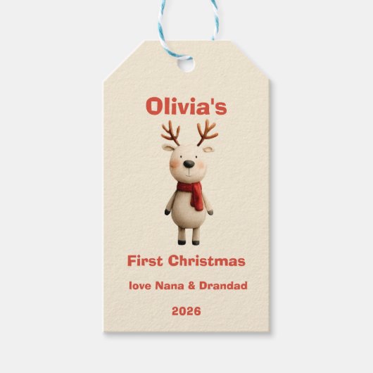 パーソナライズされたベビー初めてのクリスマスオーナメント ギフトタグ (正面)