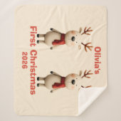 パーソナライズされたベビー初めてのクリスマスオーナメント シェルパブランケット (正面)