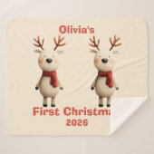 パーソナライズされたベビー初めてのクリスマスオーナメント シェルパブランケット (正面(横))