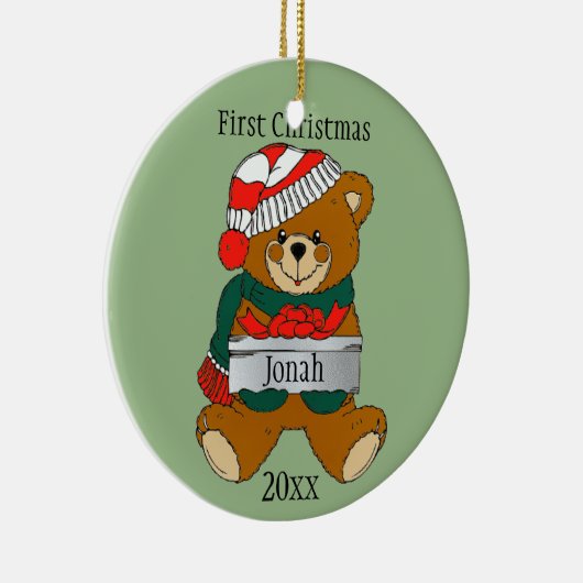 パーソナライズされたベビー初めてのクリスマスオーナメント セラミックオーナメント (右)