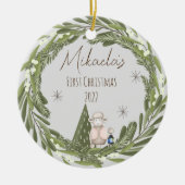 パーソナライズされたベビー初めてのクリスマスオーナメント セラミックオーナメント (正面)