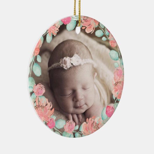 パーソナライズされたベビー初めてのクリスマスオーナメント セラミックオーナメント (右)