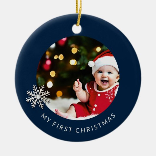 パーソナライズされたベビー初めてのクリスマスオーナメント セラミックオーナメント (正面)