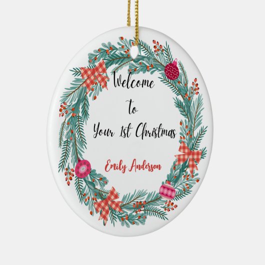 パーソナライズされたベビー初めてのクリスマスオーナメント セラミックオーナメント (右)