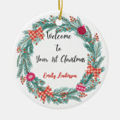 パーソナライズされたベビー初めてのクリスマスオーナメント セラミックオーナメント (正面)