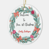 パーソナライズされたベビー初めてのクリスマスオーナメント セラミックオーナメント (左)