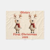 パーソナライズされたベビー初めてのクリスマスオーナメント フリースブランケット (正面(横))