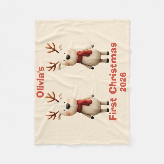 パーソナライズされたベビー初めてのクリスマスオーナメント フリースブランケット (正面)