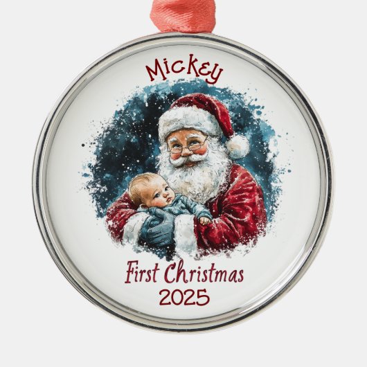 パーソナライズされたベビー初めてのクリスマスオーナメント メタルオーナメント (正面)
