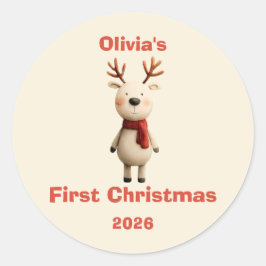 パーソナライズされたベビー初めてのクリスマスオーナメント ラウンドシール