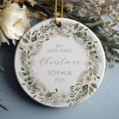 パーソナライズされたベビー初めてのクリスマスフォレストリース セラミックオーナメント