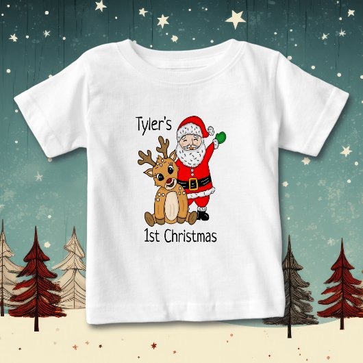パーソナライズされたベビー初めてのクリスマスベビー ベビーTシャツ
