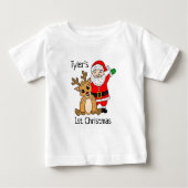 パーソナライズされたベビー初めてのクリスマスベビー ベビーTシャツ (正面)