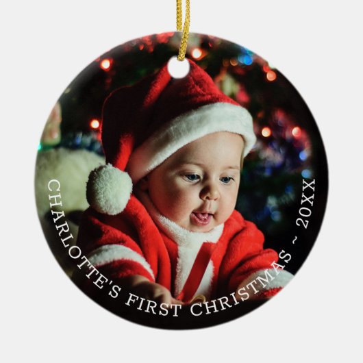 パーソナライズされたベビー初めてのクリスマス写真テンプレート セラミックオーナメント (正面)
