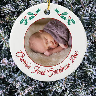 パーソナライズされたベビー初めてのクリスマス写真 セラミックオーナメント