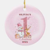 パーソナライズされたベビー初めてのクリスマス雪だるま セラミックオーナメント (裏面)