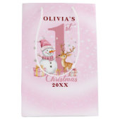 パーソナライズされたベビー初めてのクリスマス雪だるま ミディアムペーパーバッグ (正面)